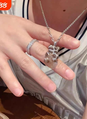 高版本对版密镶满钻甜酷长颈鹿小熊项链女轻奢时尚百搭送女友礼物