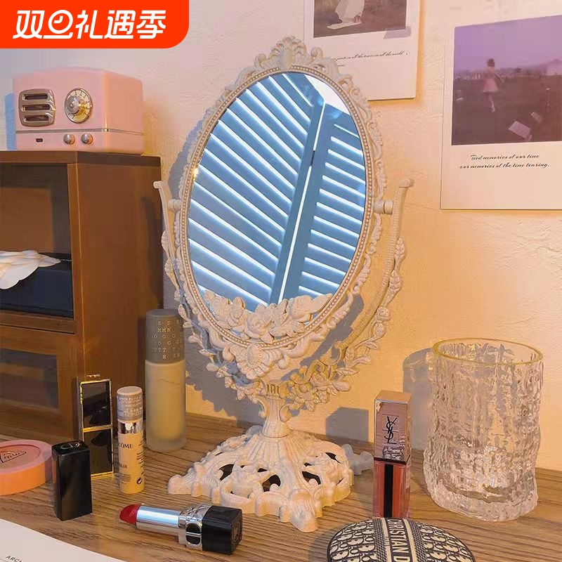 复古镜子ins化妆镜桌面便携双面镜学生宿舍立式可旋转欧式梳妆镜