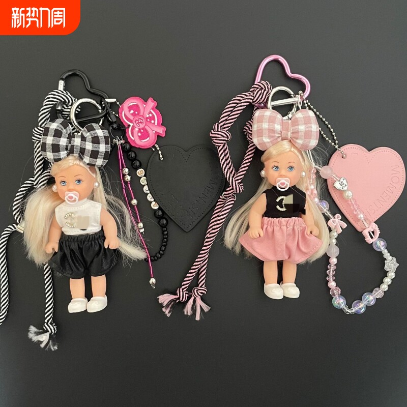 日本代购ins风可爱洋娃娃小香风复古蝴蝶结miu系挂件高级感包包