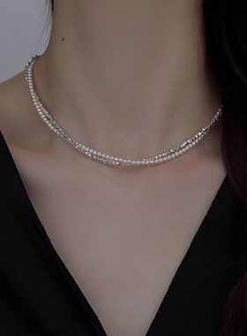 双层珍珠项链2026新款小米珠叠戴锁骨颈链珍珠项链轻奢小众