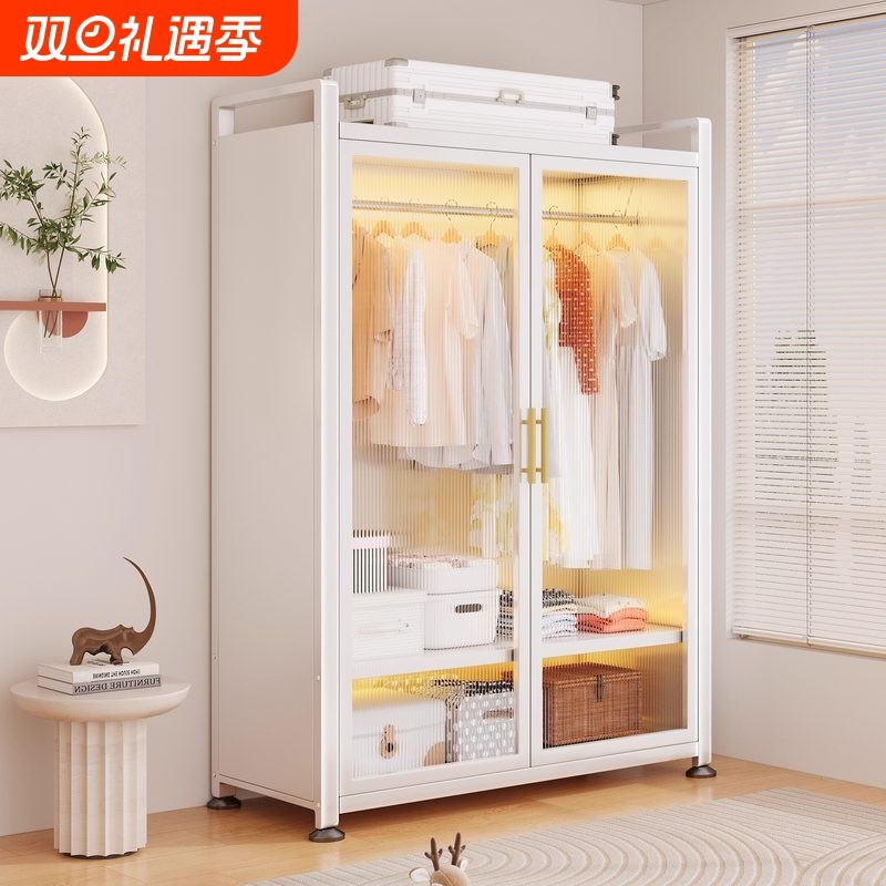 钢制衣柜卧室家用加厚铁艺简易收纳柜子出租房用儿童宝宝衣橱碳钢