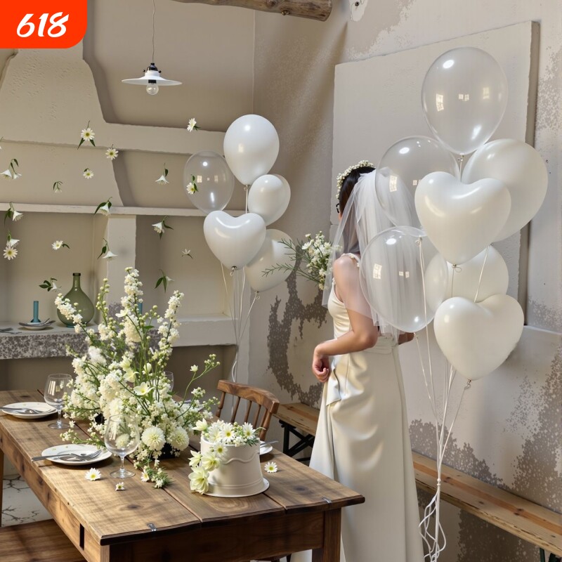 2026款ins简约白色爱心气球表白求婚结婚写真拍照道具透明波波