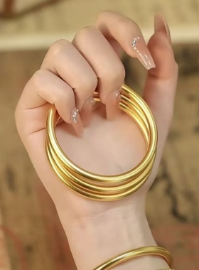 爆款仿古法沙金传承磨砂哑光简约国潮风素圈百搭两世欢手链手镯