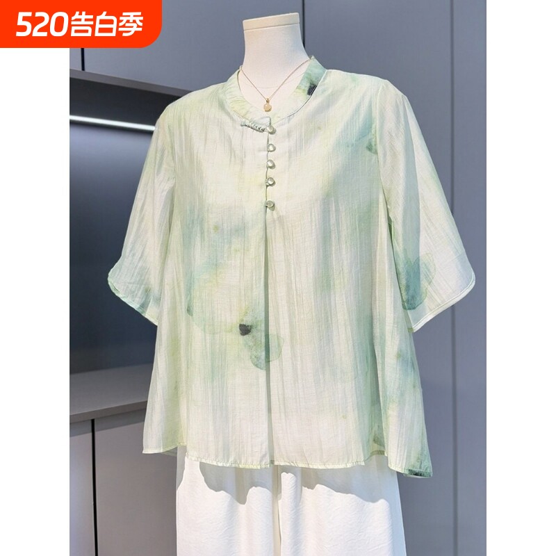夏季新中式T恤小时尚衣服中年妈妈夏装国风短袖小衫中老年人女装