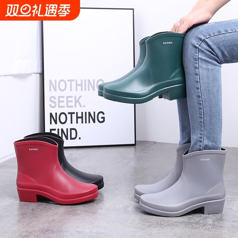 短筒雨鞋女士中筒雨靴水鞋中跟水靴防滑韩版工作外穿学生半筒胶鞋