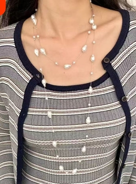 法式不规则串珠长款项链女多层叠戴颈链配饰轻奢小众高级感锁骨链