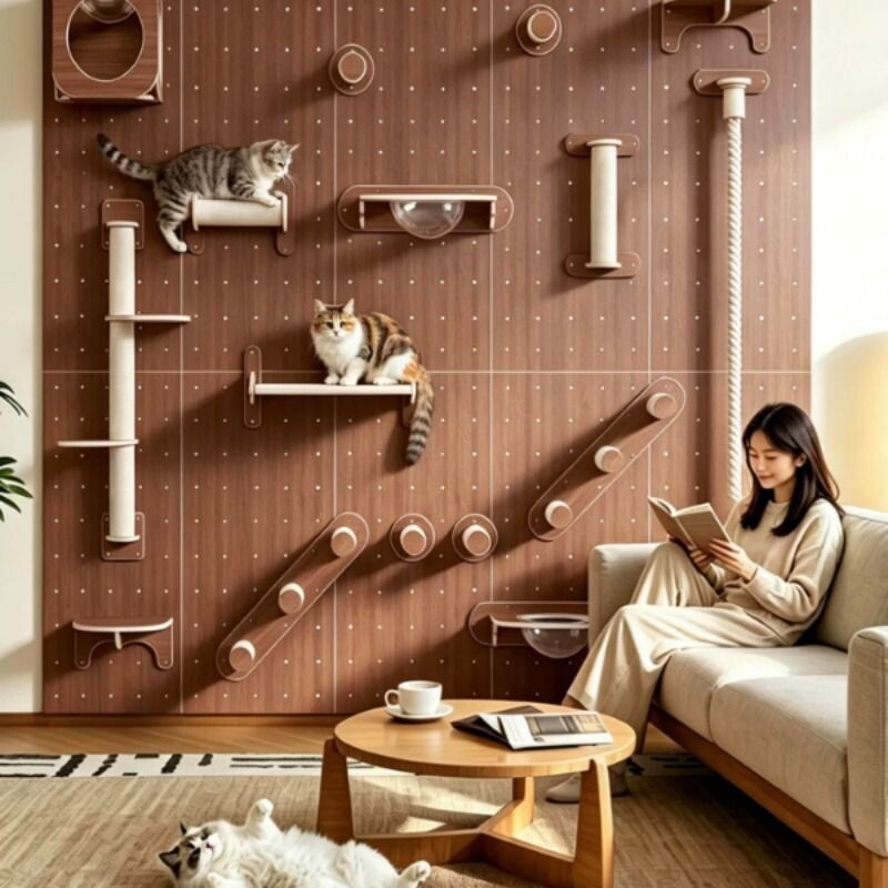 柒月的猫洞洞板猫爬架壁挂式上墙家用配件猫咪实木大型攀爬架图片