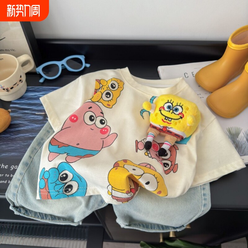 立体玩偶短袖T恤男女童装夏季新款宽松卡通印花可爱公仔儿童上衣