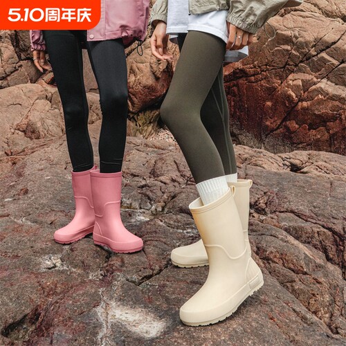 军登中筒雨鞋女款时尚外穿防滑防水雨靴耐磨软底厨房工作胶鞋防臭