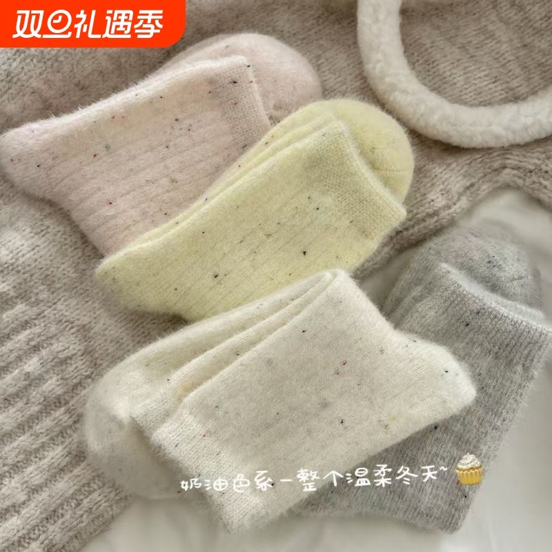 水貂绒秋冬款加厚少女士中筒袜纯色点子纱毛绒保暖地板堆堆睡眠袜