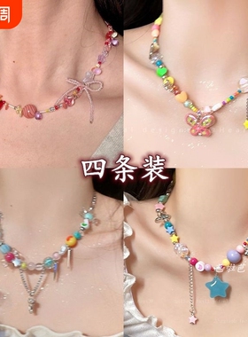 彩色蝴蝶结项链新款|千人收藏