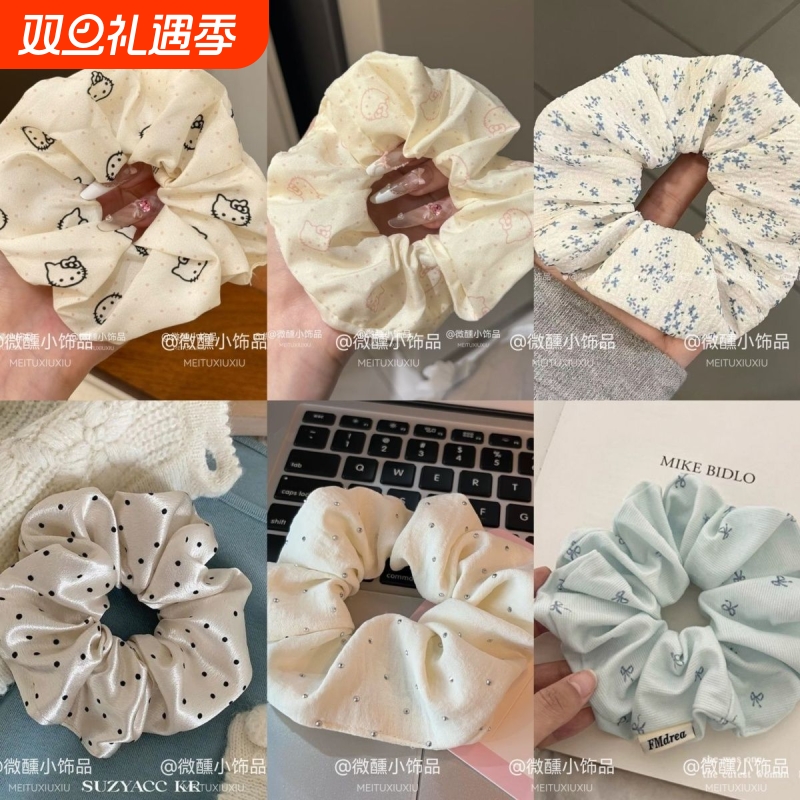 新款韩系甜美发圈可爱马尾气质大肠头绳设计少女发饰发绳波点kt猫