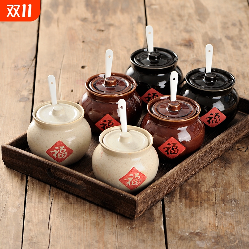 带盖调味罐陶瓷盐罐子陶油罐中式老式辣椒油调料油盐罐放盐罐瓷家