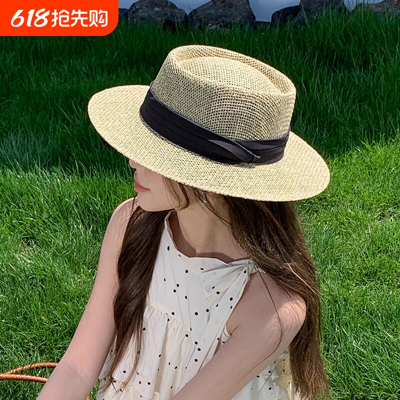 老钱风帽子夏季草帽法式度假遮阳帽海边防晒英伦沙滩遮阳爵士礼帽