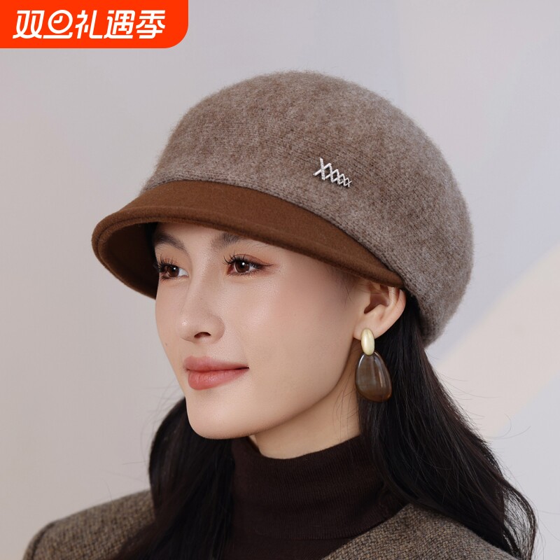 鸭舌帽帽子女秋冬季针织保暖加厚加棉贝雷帽女士妈妈帽韩版百搭款