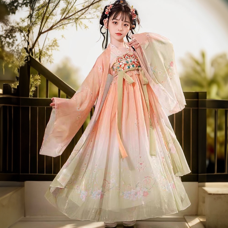 汉服女童2024春秋款儿童古风高端超仙国风连衣裙女孩中式表演襦裙