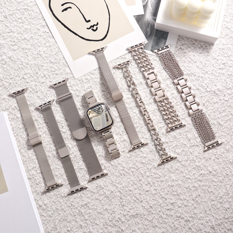 适用苹果手表表带S11星光色新款金属系列watchS10磁吸扣se3米兰7夏天iwatcS9时尚ultra3智能SE小众6男5女生