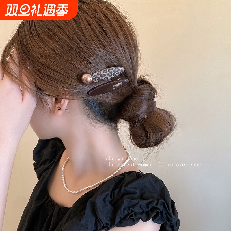 复古高级感豹纹bb夹一字夹侧边刘海夹2025新款高端前额发夹子发
