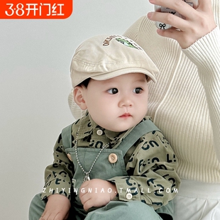 宝宝帽子春秋季前进帽可爱韩版男童画家帽秋冬款儿童贝雷帽潮黑色