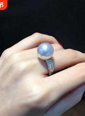 仿珍珠戒指正圆大颗粒白色珍珠戒指镀18k金女款ins风戒指