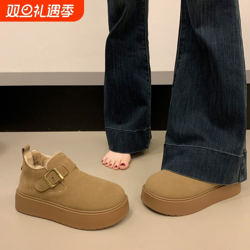厚底增高加绒豆豆勃肯鞋女冬2025新款加厚高帮棉鞋保暖雪地靴防水