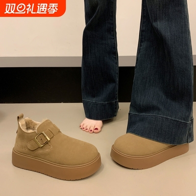 厚底增高加绒豆豆勃肯鞋女冬2025新款加厚高帮棉鞋保暖雪地靴防水