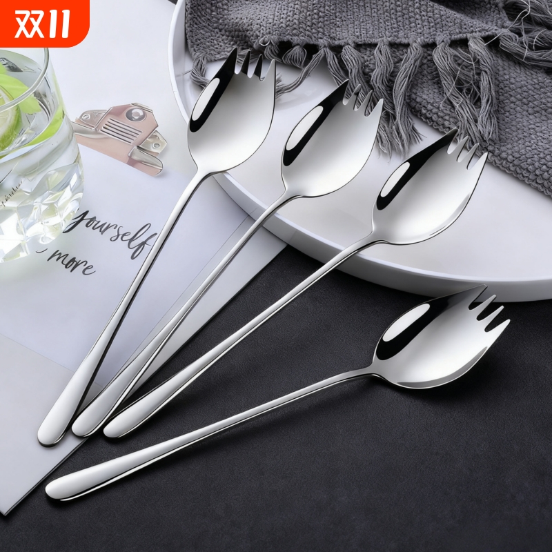 304不锈钢泡面神器叉子宿舍吃方便面一体勺子叉子两用面条沙拉叉