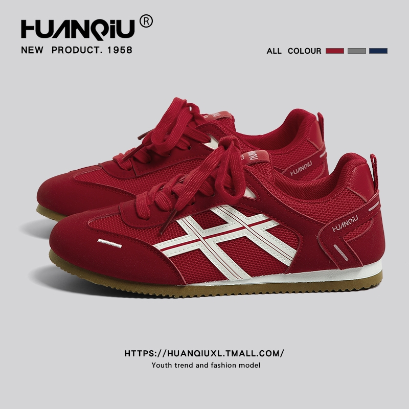 环球原创红色德训鞋女款2025新款秋季小众休闲板鞋运动女鞋阿甘鞋