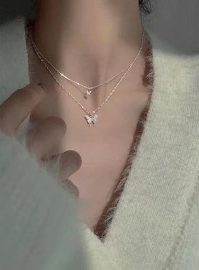 双层蝴蝶项链女款夏锁骨链轻奢小众送女友七夕情人节礼物圣诞礼物