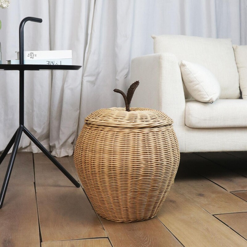 手工苹果造型杂物筐浴室脏衣篮玩具收纳筐酒店民宿装饰收纳篮藤编