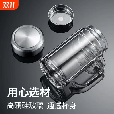 双层玻璃杯水杯茶杯把杯子男士女透明便携家用商务
