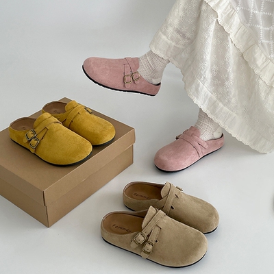 黄色复古厚底内增高包头拖鞋女秋外穿2025新款配裙子半拖勃肯鞋子