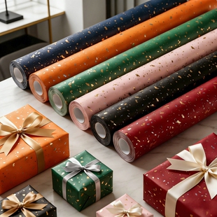 包装纸礼品纸卷筒款洒金生日礼物新年情人节红色喜庆结婚礼盒包装高级感丝带男女生复古超大尺寸礼物ins材料