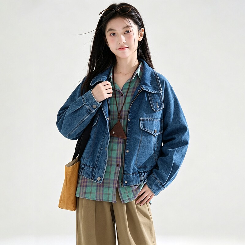 女童新款复古时尚牛仔衣中大童韩版宽松时髦上衣儿童装春秋季外套