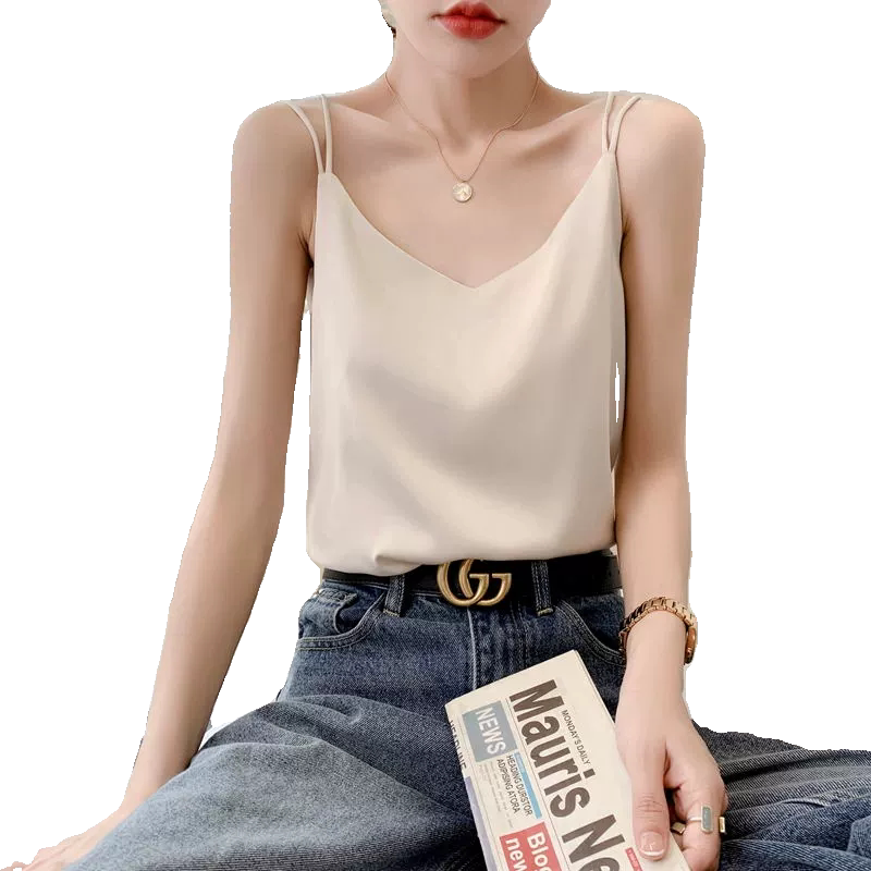 真丝吊带背心女内搭打底配西装桑蚕丝缎面夏季V领宽松小吊带质感