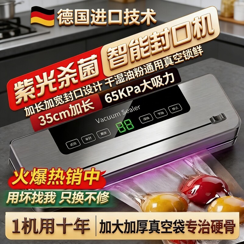 德国真空抽真空封口机家用保鲜塑封压缩食品全自动真空机茶叶密封
