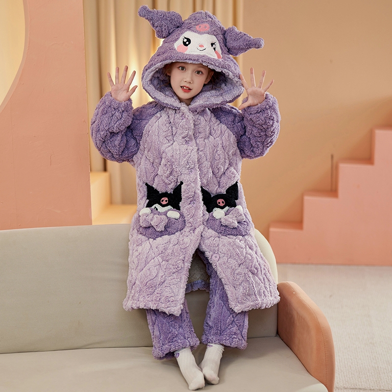 女童睡衣法兰绒儿童夹棉保暖套装