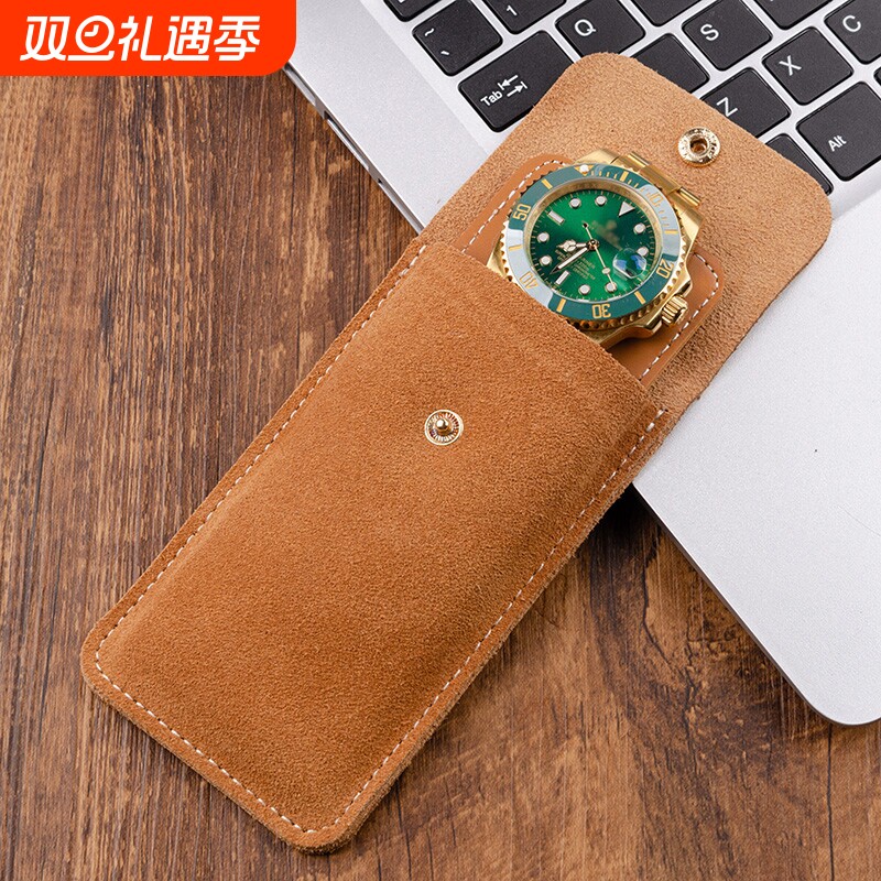 2025年新款墨绿创意按扣手表收纳袋随身便携手表保护收纳扣包袋