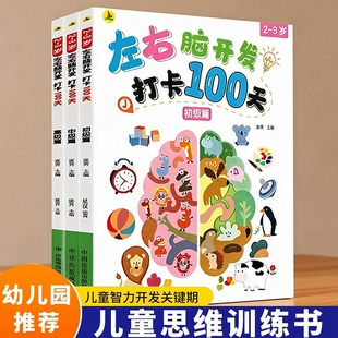 2-3岁幼儿宝宝左右脑开发思维训练打卡100天 儿童早教益智游戏书 幼儿园小班启蒙早教书全脑智力大开发动手动脑专注力训练绘本书籍