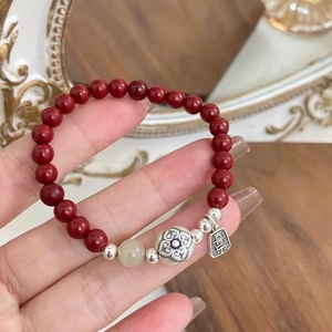 S999纯银柿柿喜乐手链朱砂手串复古中国风新款红色珠子生日礼物