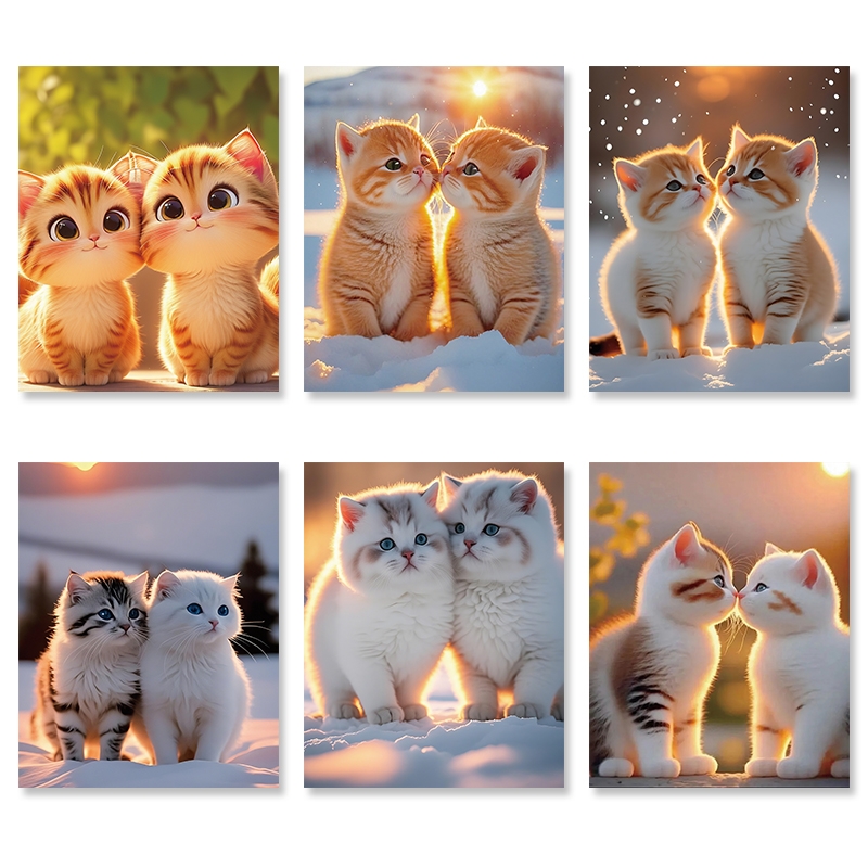 治愈可爱萌宠猫咪贴画自粘房间柜门墙纸卧室卡通动物画像装饰壁画图片