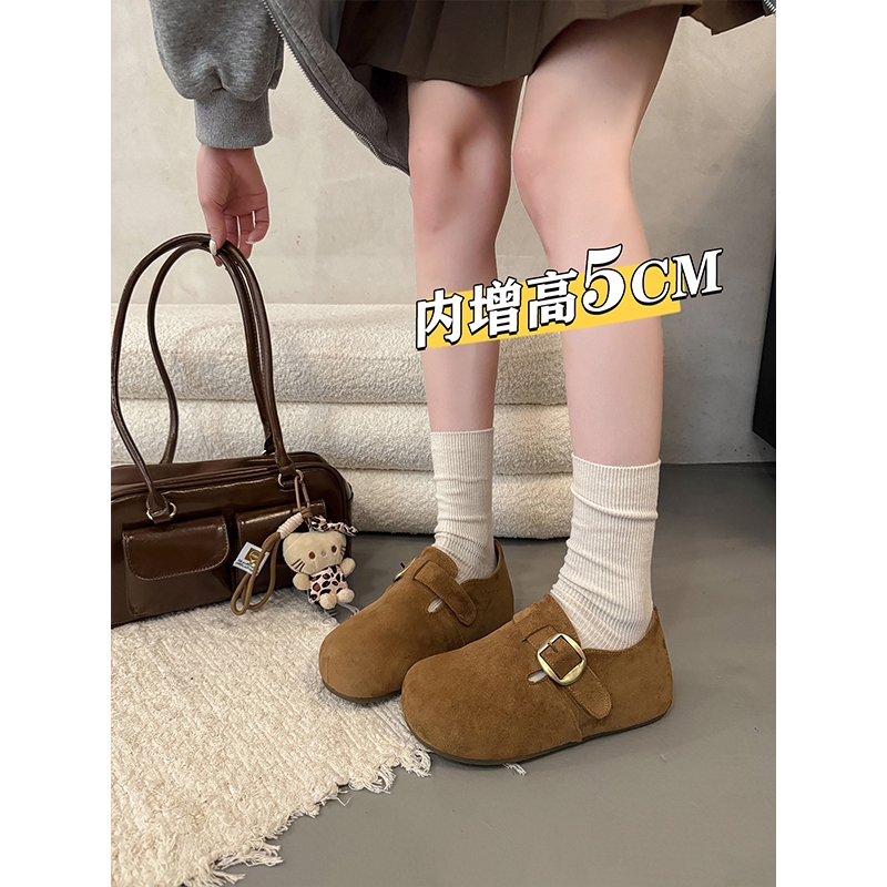 内增高复古厚底全包勃肯鞋女鞋2025新款秋冬一脚蹬豆豆鞋博肯单鞋