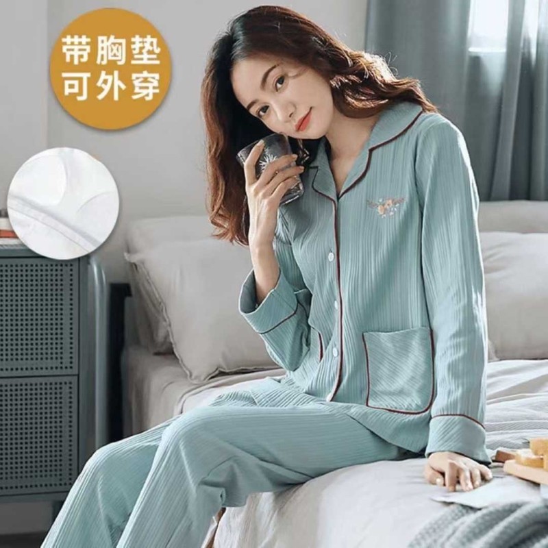 长袖长裤睡衣女翻领秋冬季高档时尚新款带胸垫宽松韩版家居服套装,女士内衣/男士内衣/家居服,睡衣/家居服套装,淘宝优惠券,粉丝福利购,淘宝优惠卷