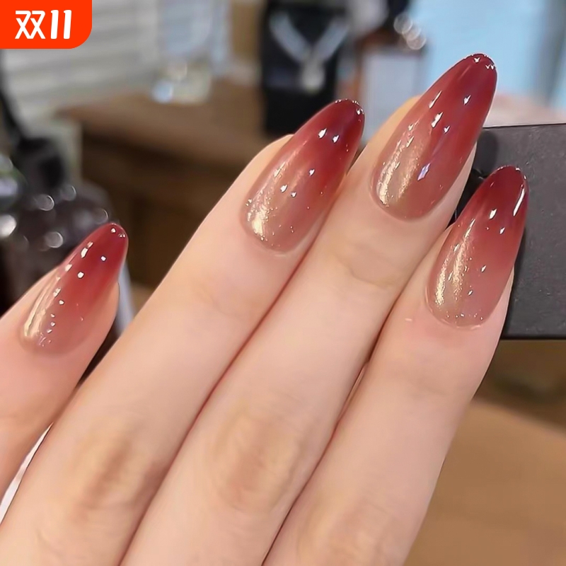 新款甲片法式晶石猫眼爆闪钻美甲穿戴甲美甲贴片裸色显白可拆新娘