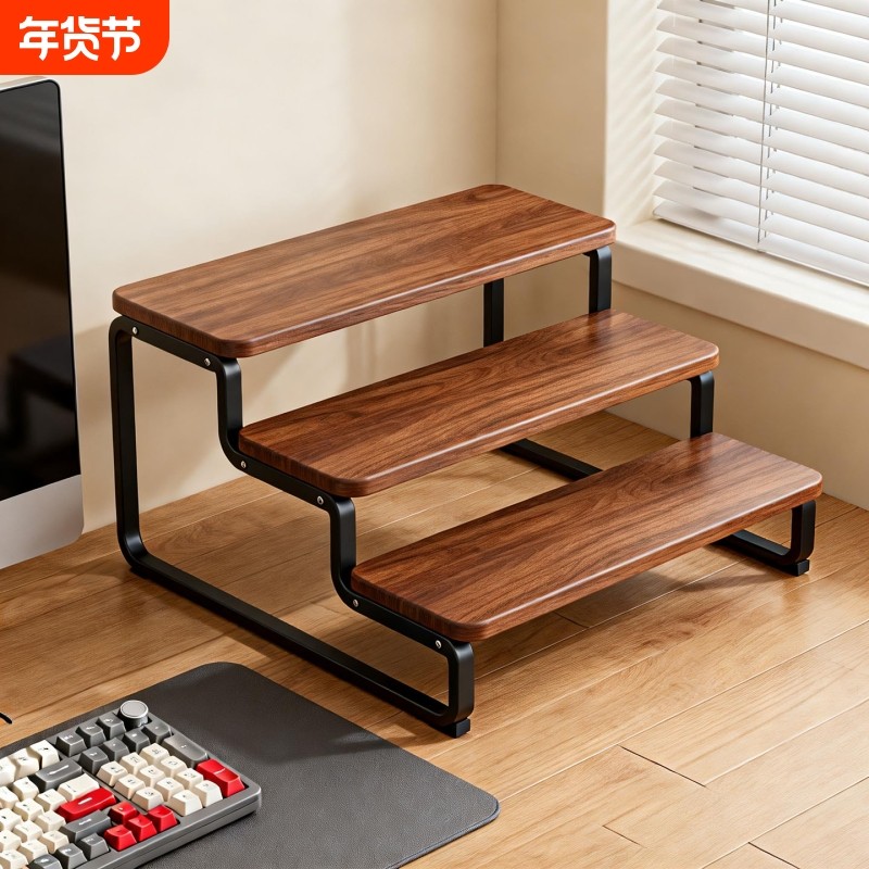 桌面置物架阶梯式分层架洋酒红酒收纳架家用台面分层铁艺支架三层