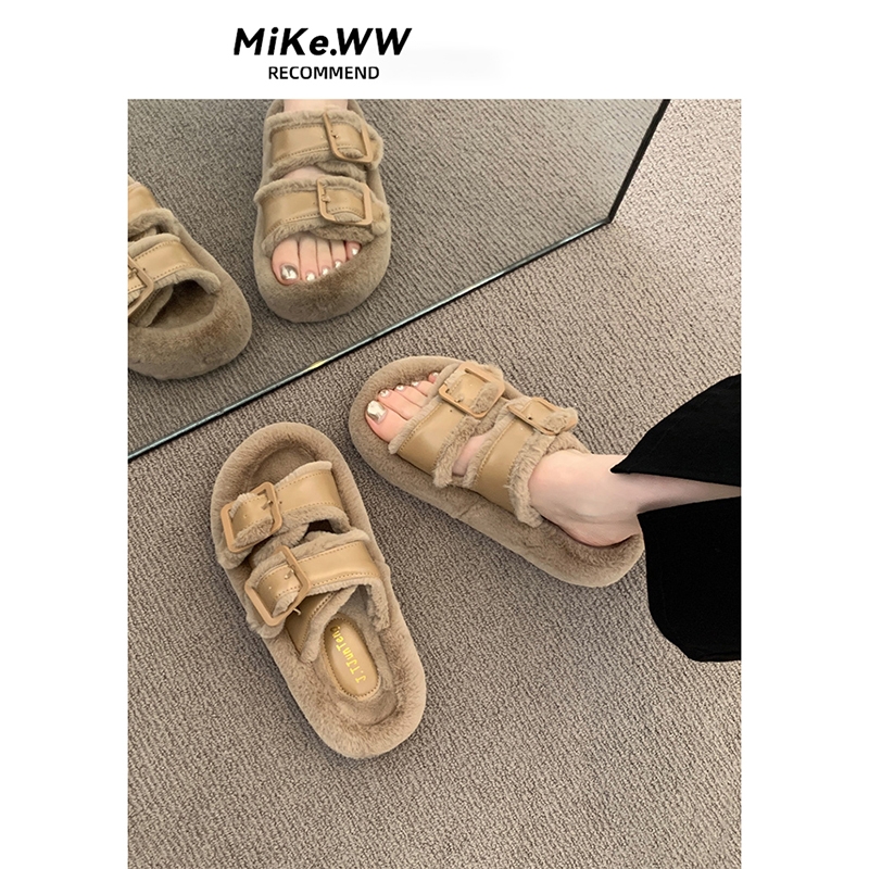 厚底毛毛拖鞋女外穿2025新款秋冬季时尚毛绒棉拖网红毛毛鞋平底