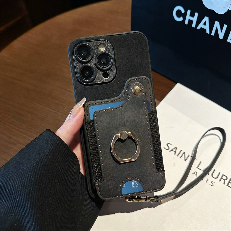 皮质插卡带支架手机壳