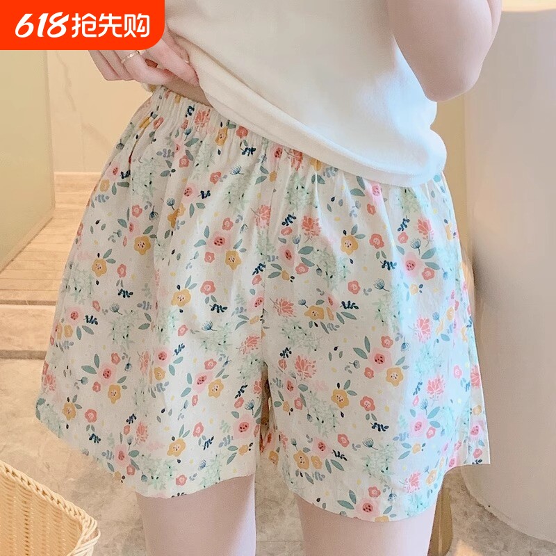 睡裤短裤女棉绸薄款夏阔腿裤宽松居家裤休闲裤女款夏季家居格子