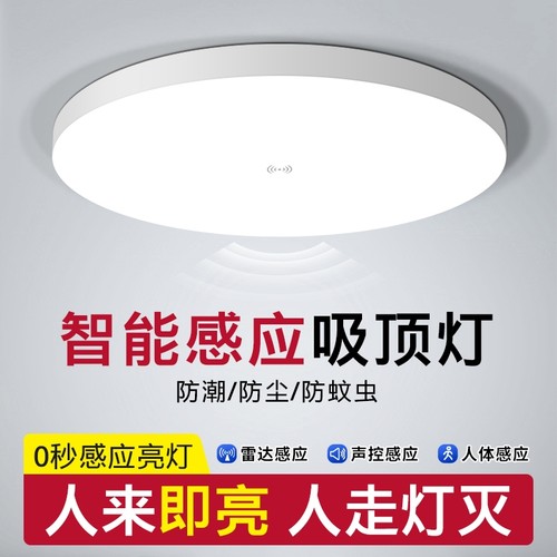 雷达感应led三防吸顶灯过道走廊楼梯灯入户门智能人体自动声控灯