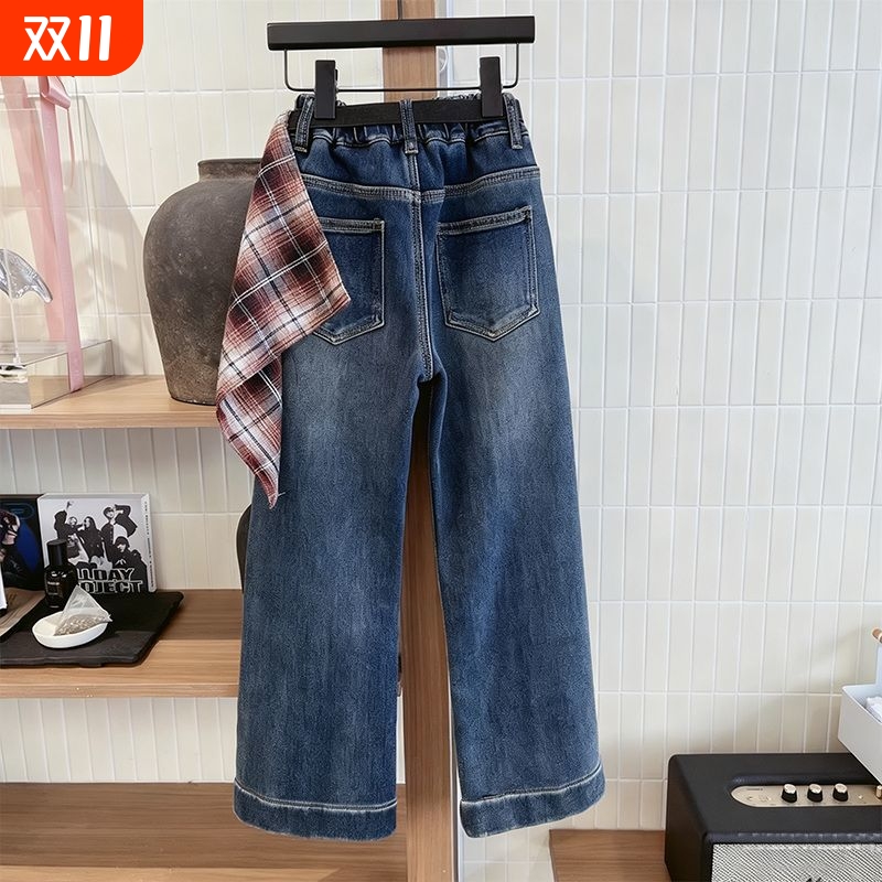 女孩春秋冬季一体加绒加厚直筒裤